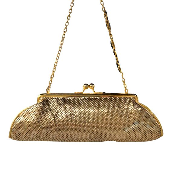 Whiting & Davis Gold Tone Chainmail Mesh Kiss Lock Evening Bag Vintage - Picture 10 of 10